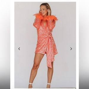 Orange Sequin Party Dress - Hazel & Olive size L